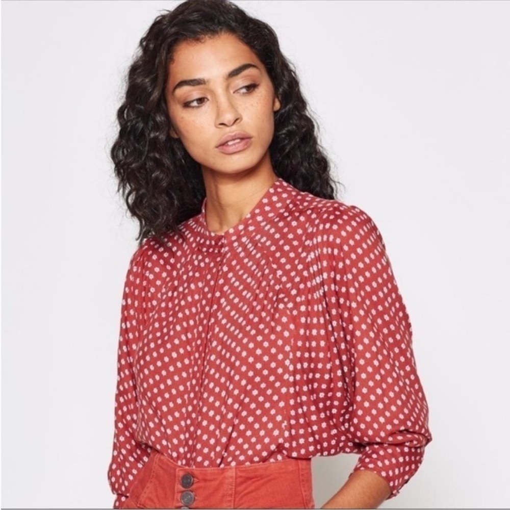 Joie Tangia Red Ikat Print Long Dolman Sleeve Blouse Size Medium Aztec - Picture 3 of 14